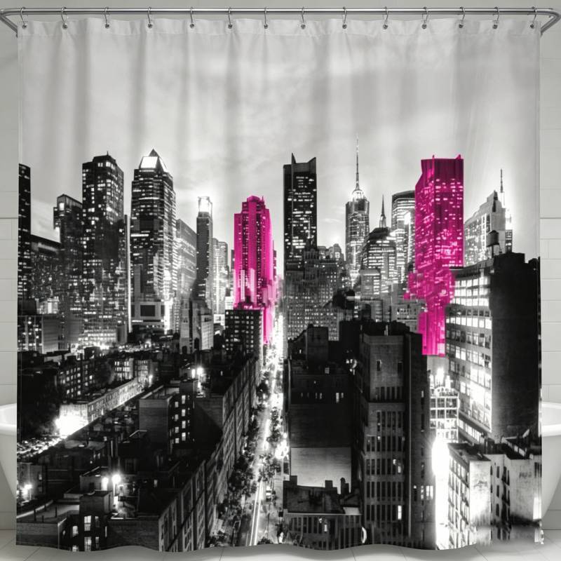 

Modern City Night Scene Shower Curtain With Waterproof And Moldproof Polyester For Bathroom Privacy