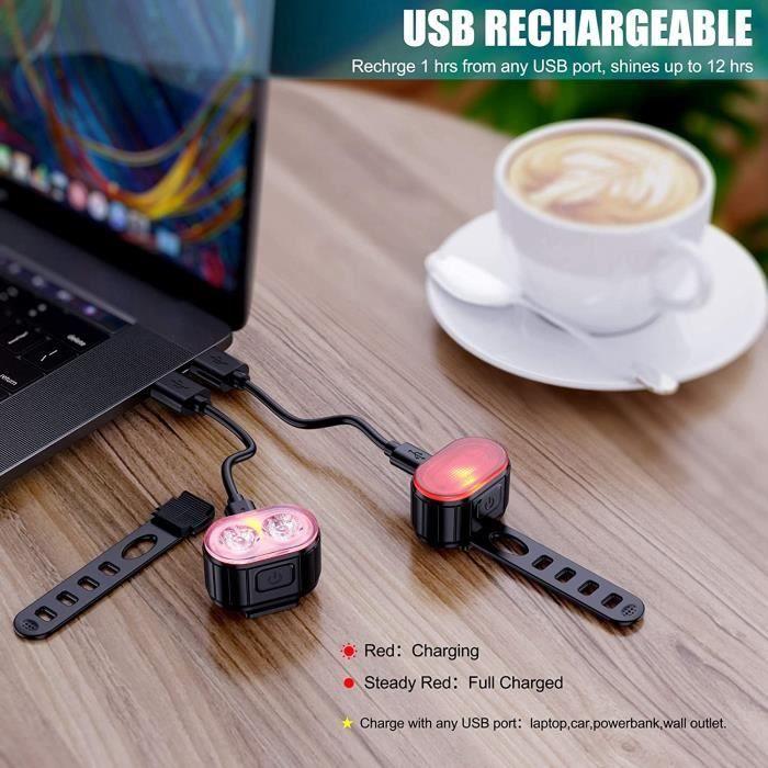 Kit éclairage vélo LED - A78 - Étanche IPX5 - LED Samsung LH351B - Rechargeable USB (avant + arrière)