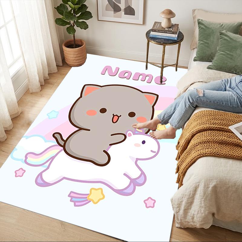 Custom Name Angel Cats Living Room Non-Slip Area Rug Soft Carpet for Bedroom Kids Playroom Sofa Office Home Decor Doormat