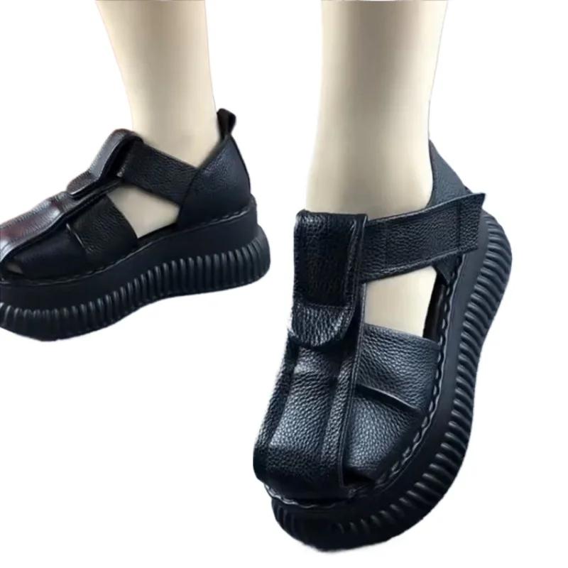 2025 Ladies Shoes Buckle Strap Women's Sandals Cover Heel Casual Sandals Women New Best Seller Solid Closed Toe Sandals