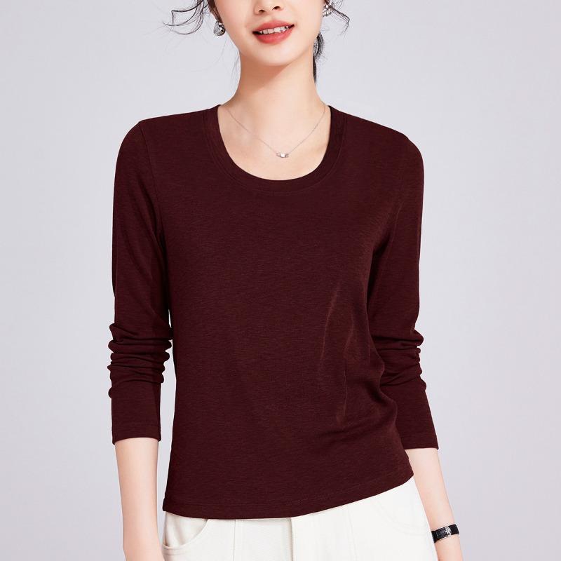 

[Lenzing Tencel Modal] Эластичная роса ключицы воротник с длинным рукавом женская облегающая базовая футболка с топом внутри XXXL