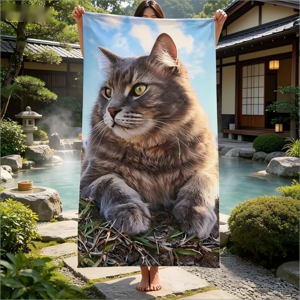 Süßes flauschiges getigertes Katze Druck Strandtuch Realistisches Kätzchen Thema Handtuch für Tierliebhaber Schwimmbad Schwimmen Reisen