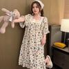 Princess Style Fattened And Enlarged Summer Short-Sleeved Nightgown Wrinkled Cotton Loose Large Size Sweet Cartoon Loungewear Can Be Worn Outside