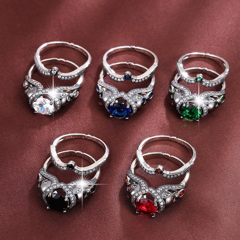 Retro Skull Set: Four-Prong Cubic Zirconia Double Rings, Pure Copper Stackable Jewelry