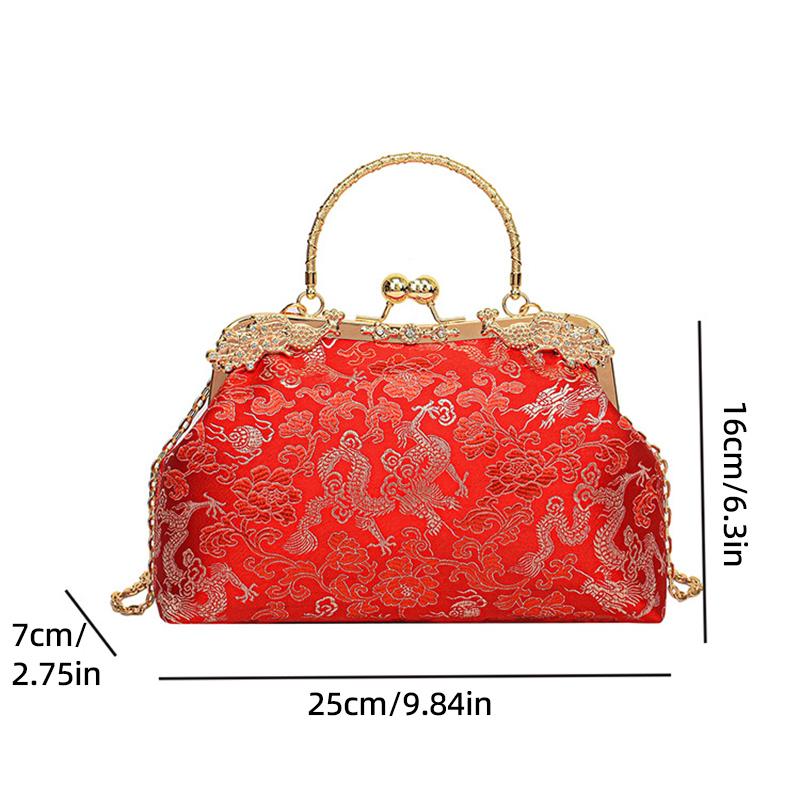 2025 Neue Muscheltasche im chinesischen Stil Kettentasche Nietenhandtasche Jahr des Drachen Aufdruck Damen Schultertasche Umhängetasche