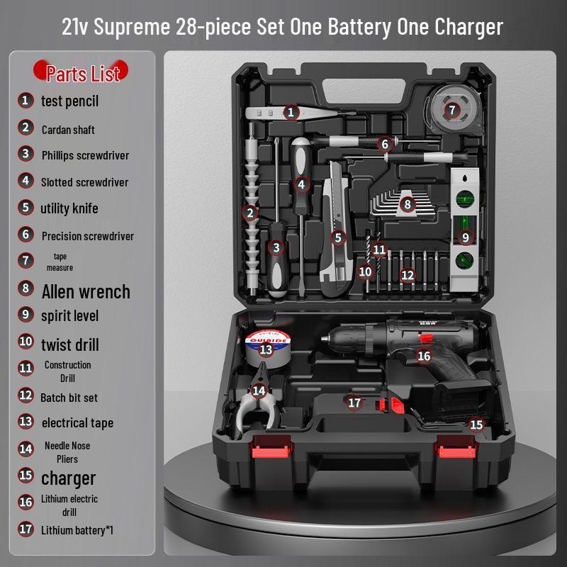 High-Power Cordless Electric Drill and Screwdriver Set with Lithium Battery for Home Use