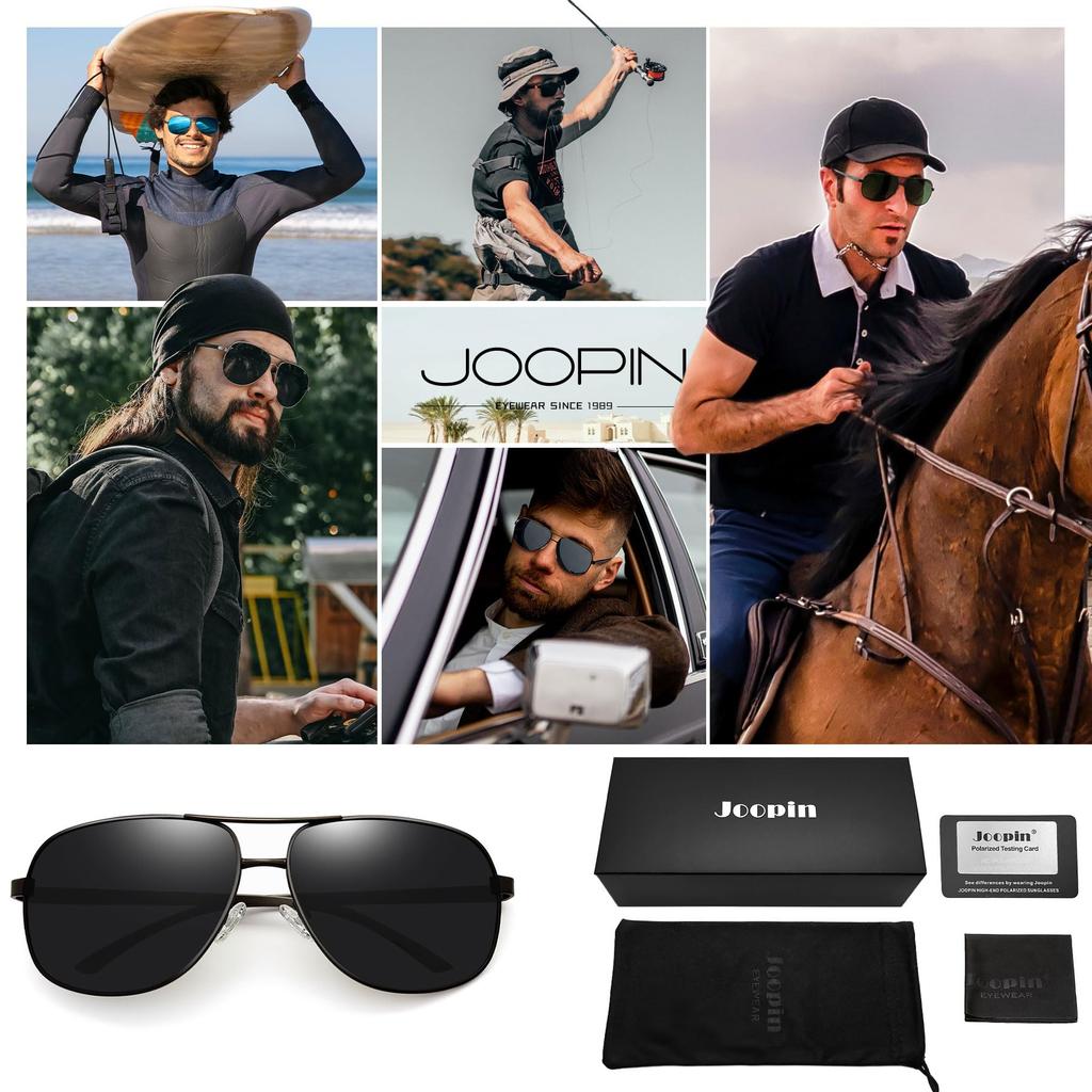Joopin Polarized Sunglasses with UV400 Protection for and Mountaineering Men's Driving, Sports, Motorcycles, Fishing, Driving, (Black/Black)