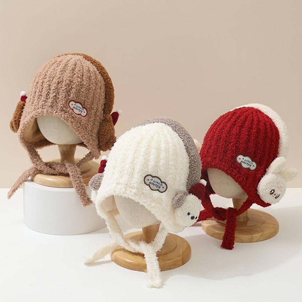 Animal Pattern Children's Plush Knitted Hat Cartoon Cute Kids Earflap Cap Infant Wear