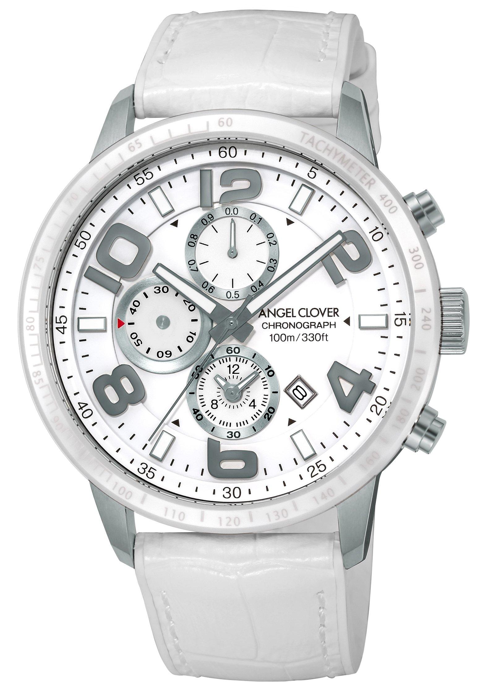 

[Angel Clover] Часы Luce с белым циферблатом из нержавеющей стали, кварцевые, 44 мм, обычная гарантия, LU44SWH-WH, мужские