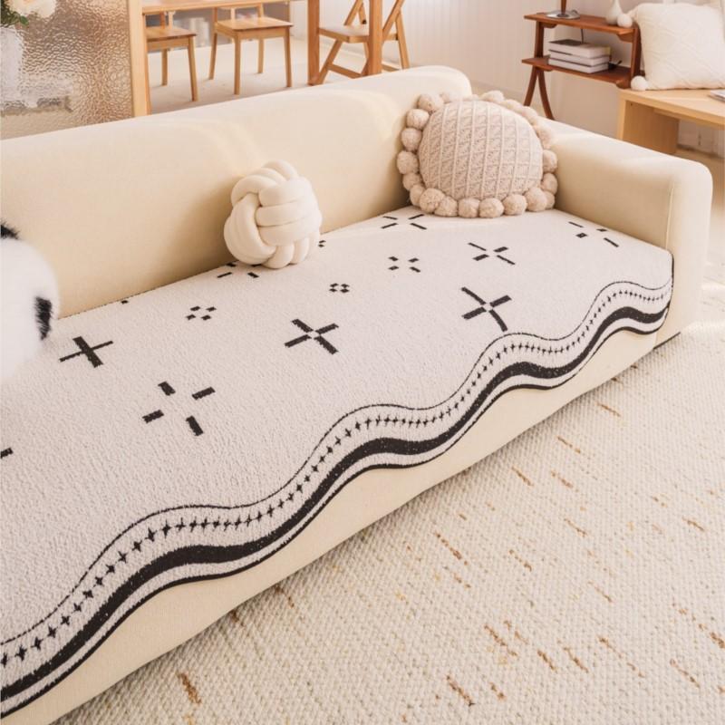 Frosty Thicken Settee Pad Cushion Anti-Slip Vintage Bowknot Fleece Settee Cushions Sitting Space Black Custom-fit Thermal Couch Mats