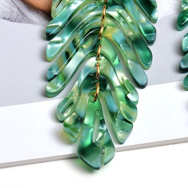 Big Geometric Tassel Resin Korean Fashion Statement Acrylic Hawaii Leaf Pearl Drop Earings Trend Jewelry for Women 2021
