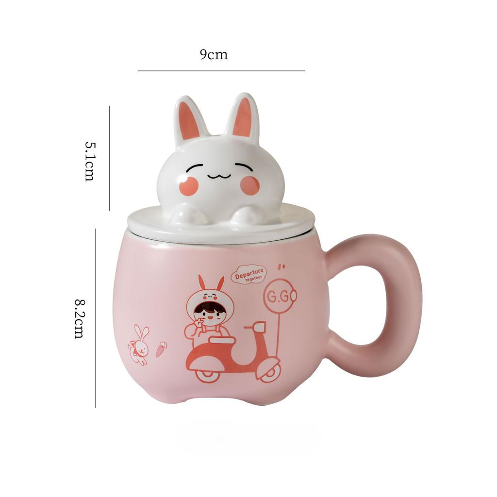 Creative Cartoon Cute Three dimensional Rabbit Ceramic Cup with Lid for Women Playing with Fun Rabbit High Looking Office Household Water Cup