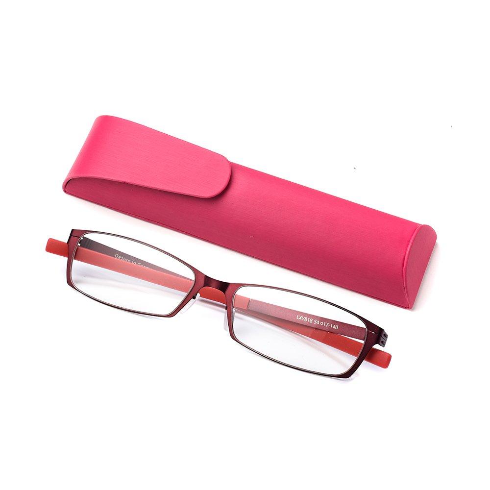 KLESIA Okulary do czytania światło niebieskie ultra kompaktowe do czytania modowe, Cięcie, Światło, Przechowywanie, Okulary, (Częstotliwość +2.5, Czerwony, Czerwony)