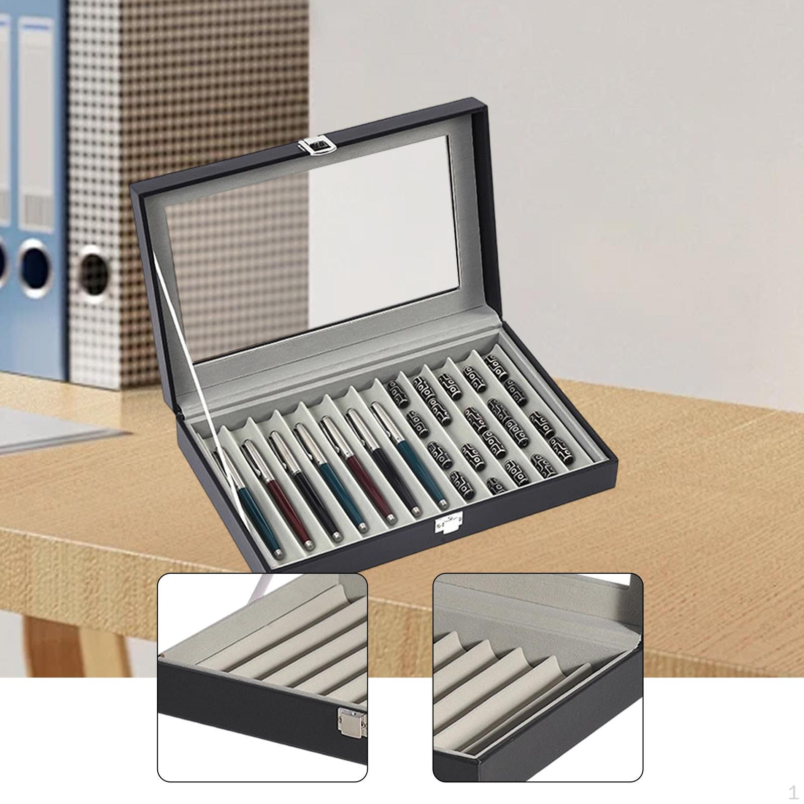 

Pen Display Box 12 Window Container Protection Collection Case Organizer for Office Home Grey Lining