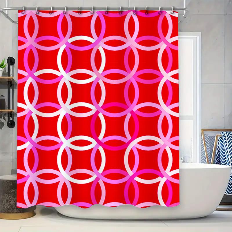

Bath Time Fun: Red Pink Modern Geometric Shower Curtain Decorates Your Bathroom With Vibrant Colors Perfect For Girls Bathrooms W60H190(CM)-1 Pcs