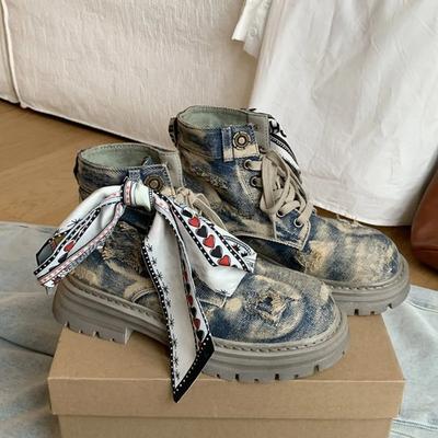 Cowboy Boots for Women Thick Soled Vintage Denim Canvas Boots Women's New Workwear Boots Trend Women Shoes