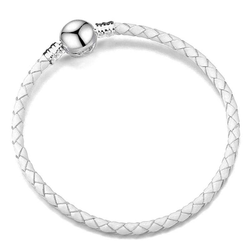 Silver Color Round Clasp Shaped Leather Chain Charm Bracelet Fit Beads DIY Brand Bracelet Bangle for Women Men Gift Dropshipping