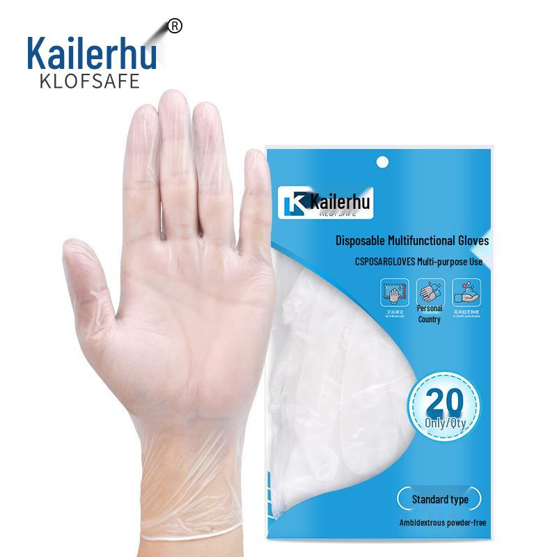 Kaileshuh Food Grade PVC Disposable Gloves for Catering, Cleaning, Baking, and Inspection - Oil-proof and Waterproof. 10 Pack PVC Gloves
