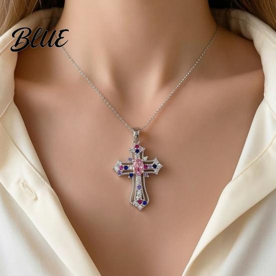 Retro Christian Necklace Catholic Necklace, Religious Pendant Colorful Rhinestone Daily Wear Statement for Women Wear, Jewelry Gift