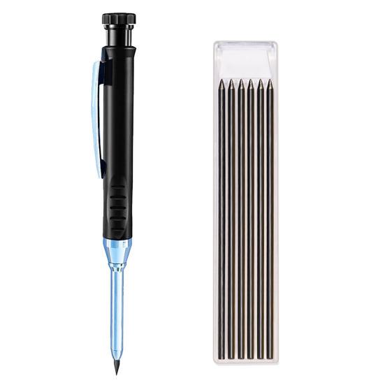 Mechanical Carpenter Pencils with 6 Refill Construction Pencil with Built-in Sharpener Deep Hole Long Nib Marker Pen for Woodworking Architect Marking