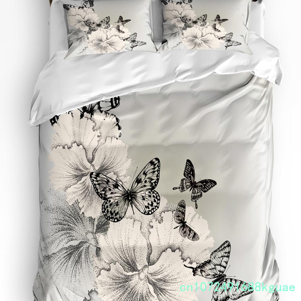 Butterfly Flowers Vintage Style 3pcs Bedding Set For Bedroom Double Bed Home Textile Duvet Cover Quilt Cover Pillowcase