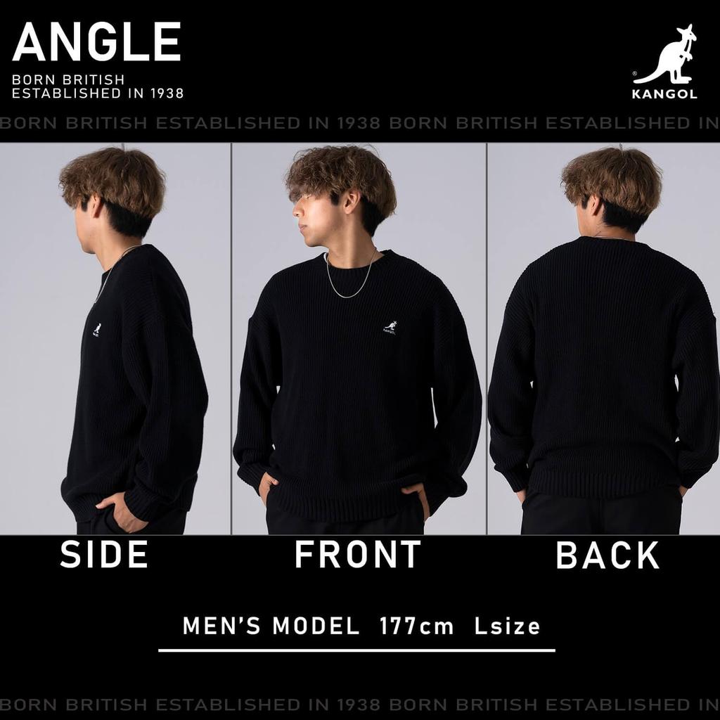 Kangol Crew Knit Long Sleeve Light with a Large Silhouette and Embroidered Available in Plus Sizes Sweater, Oversized, Gray, Logo, (kpmc-10352)