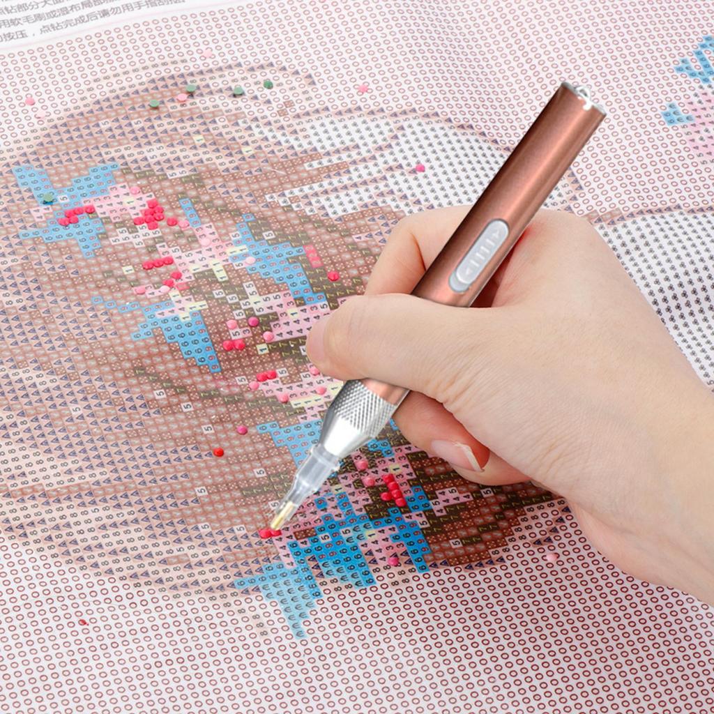 LED Diamond Art Drill Pen with Light Diamond Dot Pen 5 Replacement Pen Heads Tools Kits Arts Crafts USB Rechargeable Accessories
