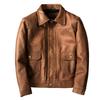 Genuine Leather Jacket Men Real Cowhide Slim Fit Short Denim Coat with Lapel for Youth