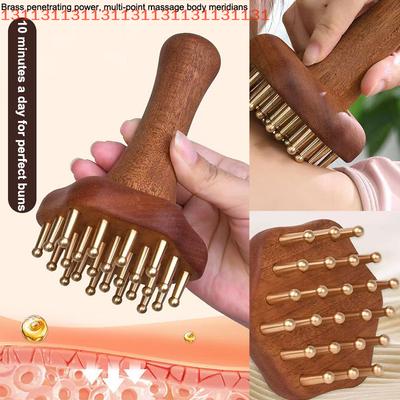 Brass Bead Massage Gua Sha Comb Meridian Brush Handle Point Massager Brush Durable Chinese SPA Acupoint Massage Tool
