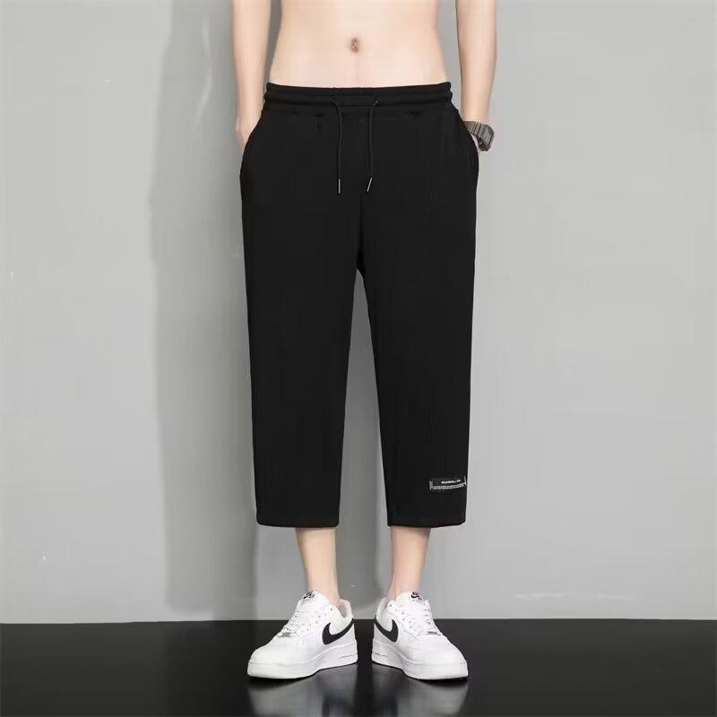 Men's Stretch Nylon-Spandex Casual Pants - Autumn New, High-End, Straight, Striped, Loose-Fit, Trendy Sports Trousers