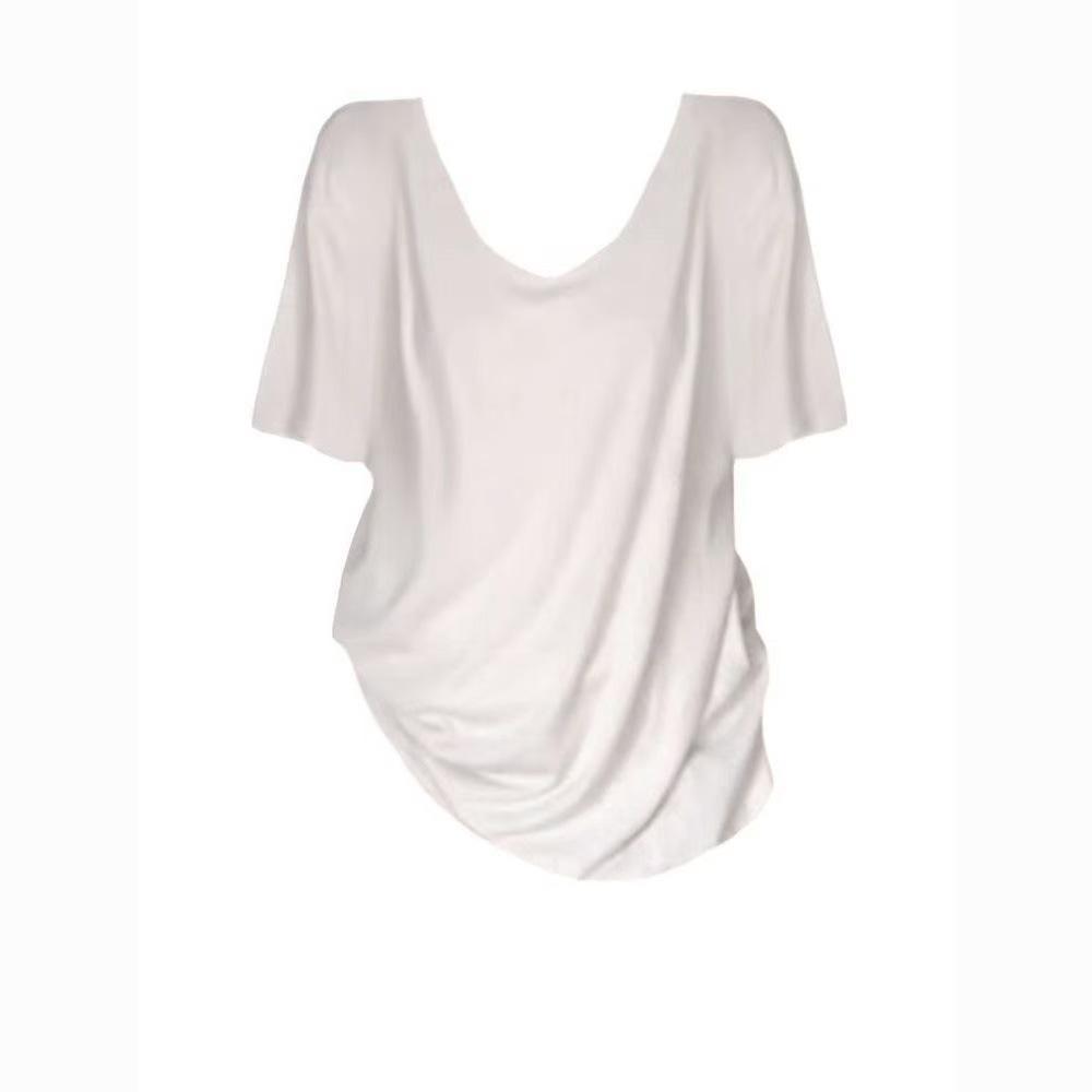 Women's Black V-Neck Plus Size Loose-Fit Short-Sleeve T-Shirt - Summer Korean Style