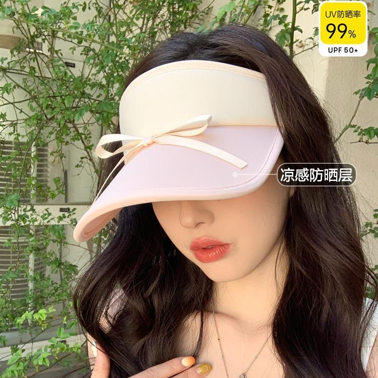 Summer hat women's ice silk bow tennis cap sun protection empty top cap spring sun hat sports sun hat