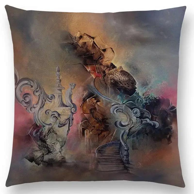 Nuova Pittura Scultura Stile Astratto Motivo Misterioso Fantastica Federa Cuscino Copricuscino Divano