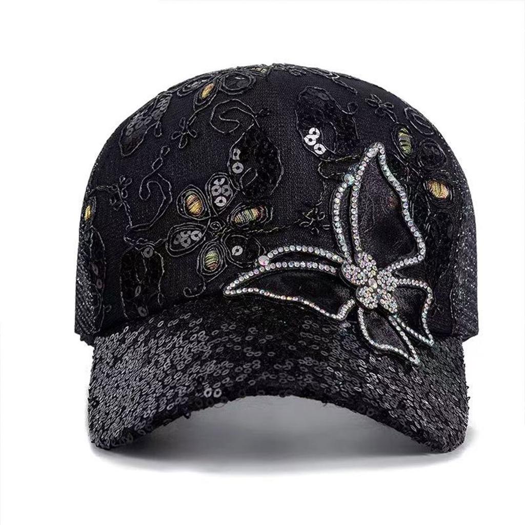 Unisex Butterfly lace sequin decoration Adjustable mesh Baseball Hat sun caps Spring Summer Outdoor Leisure Hats Travel Accessories for Women Men
