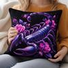 1pc Purple Black Scorpion Floral Pillowcase, Dark Style Scorpion Pink Purple Flower Pattern Cushion Cover, Individual Cool Home Decor Pillowcase - Zip