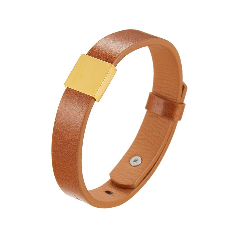 Men'S And Women'S Genuine Leather Bracelet, Simple Stainless Steel Smooth Surface Lettering Cowhide Bracelet Diy Leather Bracelet