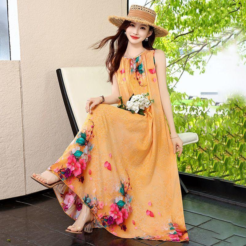 Plus Size Sleeveless Boho Dress Ethnic Summer Beach Maxi Long Dress Vacation Fashion