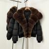 Pinghu duck down warm down jacket women's removable natural real fox fur collar jacket daily versatile top