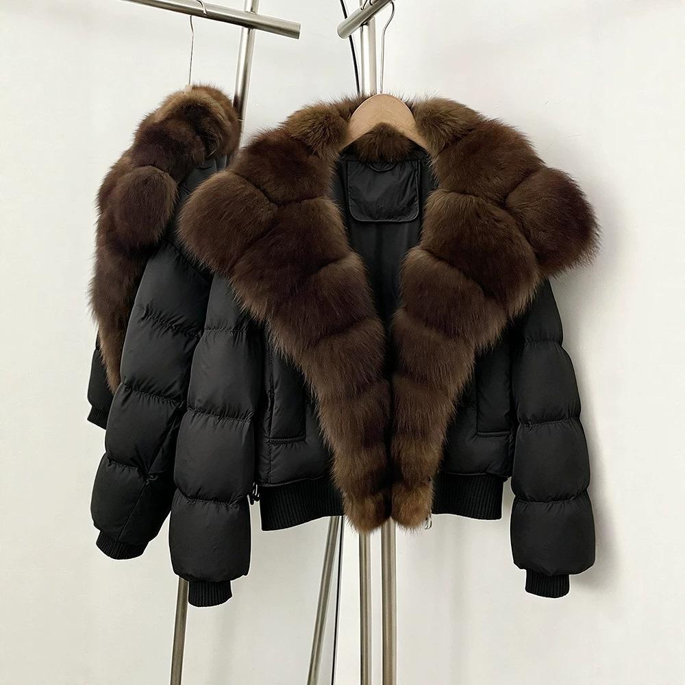 Pinghu duck down warm down jacket women's removable natural real fox fur collar jacket daily versatile top