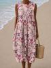 Sleeveless dress 26 new shrink pleated large version loose casual round neck digital printing - bamboo hemp