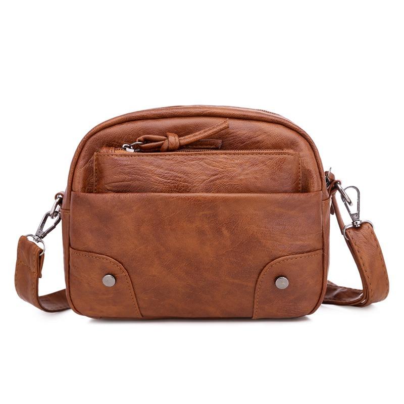 Soft Leather Small Bag Women 2 New Simple Retro Mobile Phone Bag Multi-compartment Travel Crossbody Small Square Bag Light Luxury