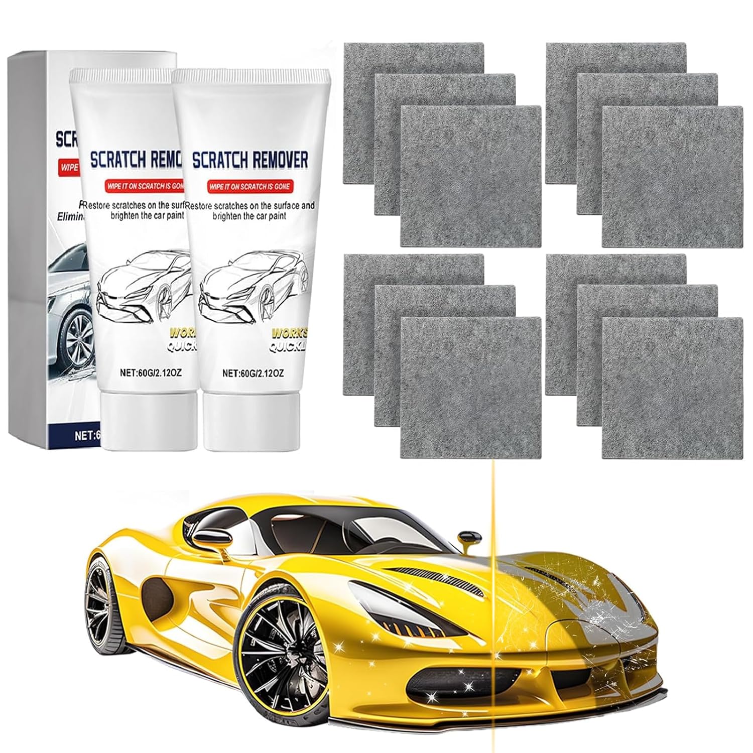 

2 Pack Nano Sparkle Cloth Car Scratch Remover Paste for Vehicles, 2025 Upgrade Car Scratch Repair Kit to Erase Car Paint Scratches, Water 2pcs(White)