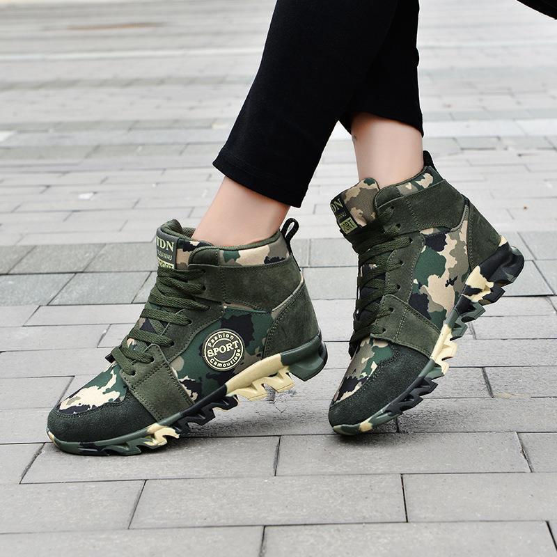 Spring and Autumn new high-top camouflage shoes women's shoes sports shoes women's army green large size 4142 height-increasing casual shoes si