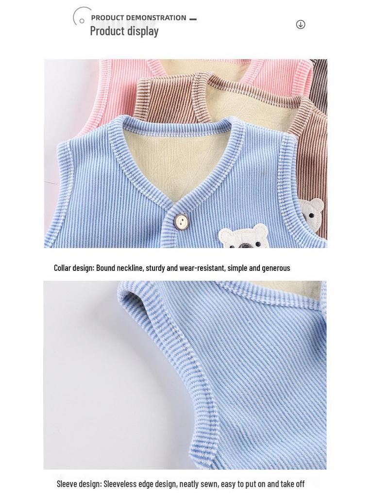 Jingqi Fleece Lined Sleeveless Vest for Boys and Girls - Warm Autumn/Winter Infant Waistcoat