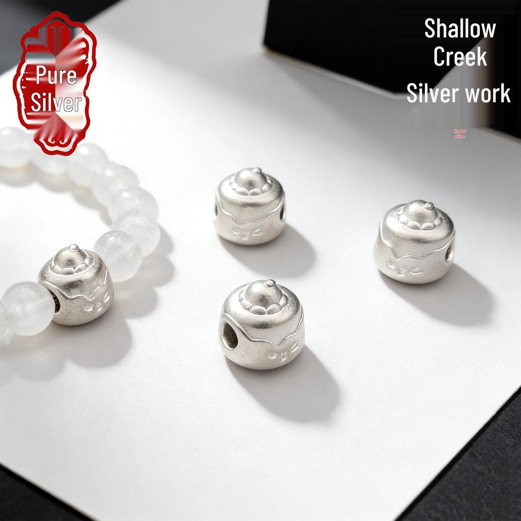 Sterling Silver 999 Cake Bead DIY Jewelry Spacer - Cute Kawaii Shapes Bracelet Accessories