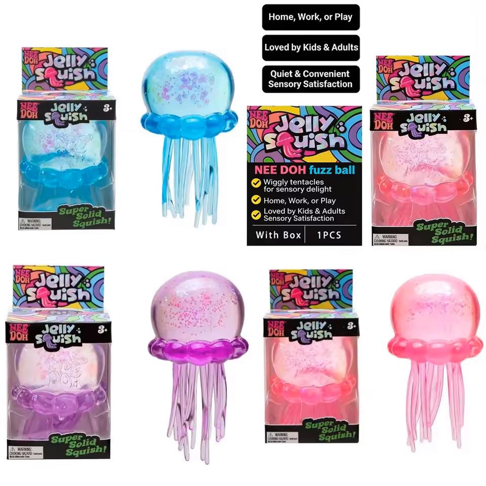 Topmix New Squishies Nee Doh Jellyfish Squish Toy Fidget Toy, Water Sensory Soft Jelly Squeeze Stress Relief Fidget Toy