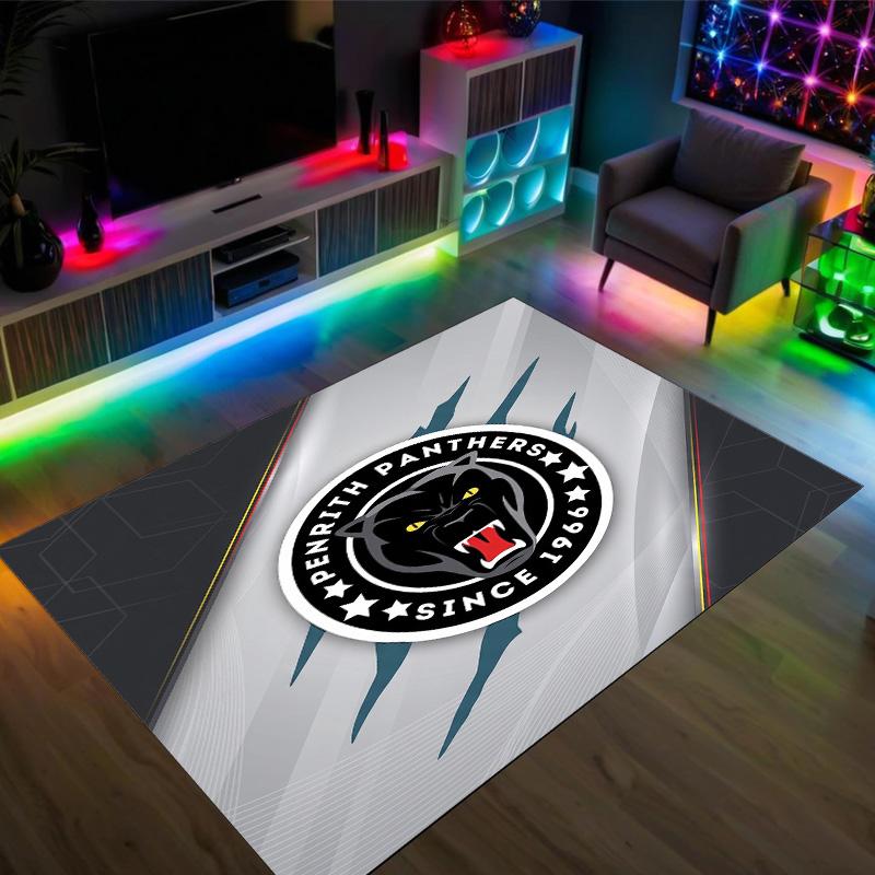 Penrith Panthers Design Kristall Samt Teppich Gemütlich Non?Rutschfester Teppich mit Aufdruck für Schlafzimmer Wohnzimmer Eingang