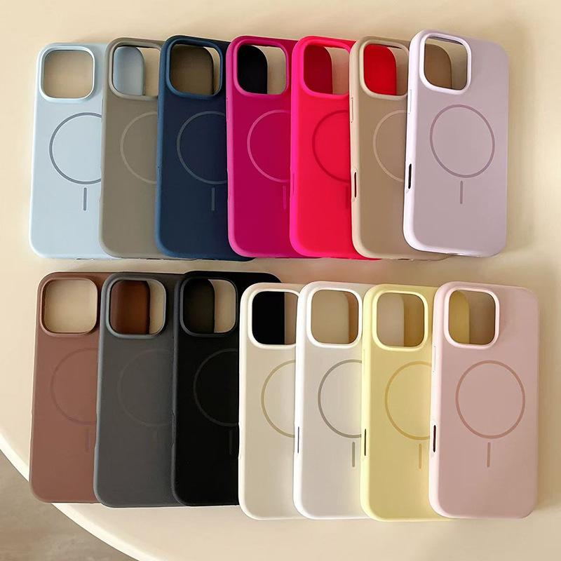 Applicable To Iphone16pro Fine Ring Magnetic Suction Liquid Silicone Mobile Phone Case Apple 17AIR Anti-drop Solid Color Protective Case