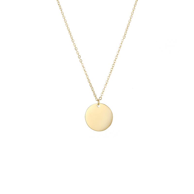 eManco Glossy Round Pendant Necklace - Stainless Steel with Lettering