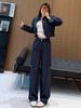 Nanyou Women's Fashionable Slimming Jacket and Wide-Leg Pants Set with Faux Two-Piece Splicing, Enhancing Elegance.